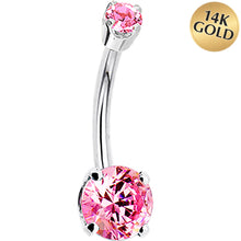 Load image into Gallery viewer, 14k White Gold Pink Cubic Zirconia Round Belly Ring