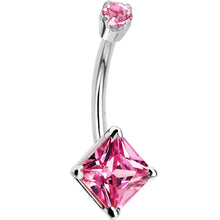 Load image into Gallery viewer, 14k White Gold Pink Cubic Zirconia Princess Belly Ring