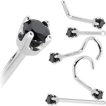 Load image into Gallery viewer, Solid 14K White Gold 2mm Black Cubic Zirconia Nose Ring