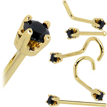 Load image into Gallery viewer, Solid 14K Yellow Gold 2mm Black Cubic Zirconia Nose Ring