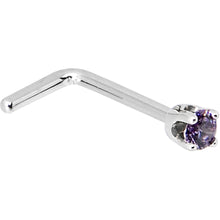 Load image into Gallery viewer, Solid 14K White Gold 2mm Amethyst Cubic Zirconia Nose Ring