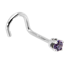 Load image into Gallery viewer, Solid 14K White Gold 2mm Amethyst Cubic Zirconia Nose Ring