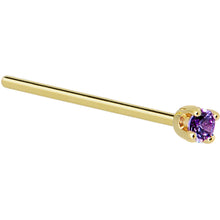 Load image into Gallery viewer, Solid 14K Yellow Gold 2mm Amethyst Cubic Zirconia Nose Ring