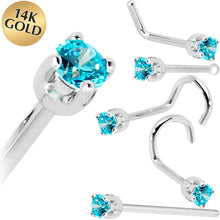 Load image into Gallery viewer, Solid 14K White Gold 2mm Mint Green Cubic Zirconia Nose Ring