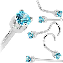 Load image into Gallery viewer, Solid 14K White Gold 2mm Mint Green Cubic Zirconia Nose Ring