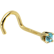 Load image into Gallery viewer, Solid 14K Yellow Gold 2mm Mint Green Cubic Zirconia Nose Ring