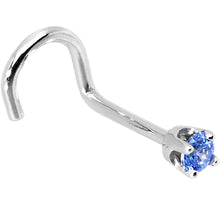 Load image into Gallery viewer, Solid 14K White Gold 2mm Arctic Blue Cubic Zirconia Nose Ring