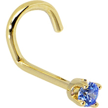Load image into Gallery viewer, Solid 14K Yellow Gold 2mm Arctic Blue Cubic Zirconia Nose Ring