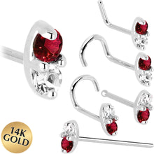 Load image into Gallery viewer, 14k White Gold Red 1.5mm CZ Marquise Nose Ring