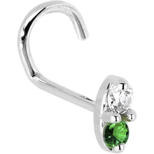 Load image into Gallery viewer, 14k White Gold Green 1.5mm CZ Marquise Nose Ring