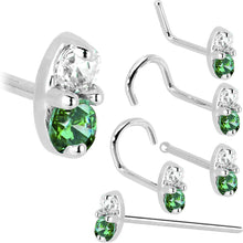 Load image into Gallery viewer, 14k White Gold Green 1.5mm CZ Marquise Nose Ring