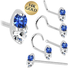 Load image into Gallery viewer, 14k White Gold 1.5mm Genuine Blue Sapphire Diamond Marquise Nose Ring