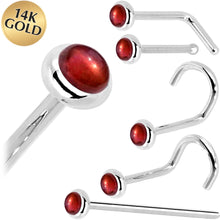 Load image into Gallery viewer, Solid 14K White Gold 2mm Red Garnet Nose Ring