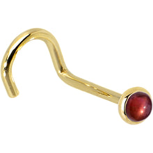 Load image into Gallery viewer, Solid 14K Yellow Gold 2mm Red Garnet Nose Ring