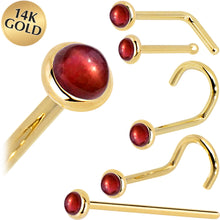 Load image into Gallery viewer, Solid 14K Yellow Gold 2mm Red Garnet Nose Ring