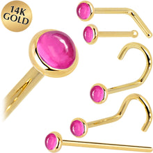 Load image into Gallery viewer, Solid 14K Yellow Gold 2mm Pink Tourmaline Nose Ring