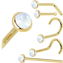 Load image into Gallery viewer, Solid 14K Yellow Gold 2mm Rainbow Moonstone Nose Ring