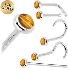 Load image into Gallery viewer, Solid 14K White Gold 2mm Tiger Eye Nose Ring