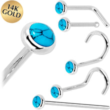 Load image into Gallery viewer, Solid 14K White Gold 2mm Turquoise Nose Ring