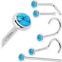 Load image into Gallery viewer, Solid 14K White Gold 2mm Turquoise Nose Ring