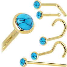 Load image into Gallery viewer, Solid 14K Yellow Gold 2mm Turquoise Nose Ring