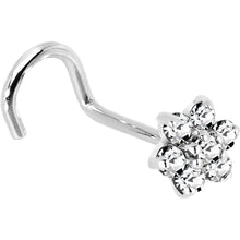 Load image into Gallery viewer, Solid 14K White Gold Clear Cubic Zirconia Flower Nose Ring