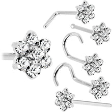 Load image into Gallery viewer, Solid 14K White Gold Clear Cubic Zirconia Flower Nose Ring