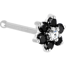 Load image into Gallery viewer, Solid 14K White Gold Black and Clear Cubic Zirconia Flower Nose Ring