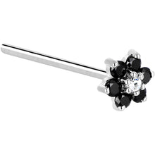 Load image into Gallery viewer, Solid 14K White Gold Black and Clear Cubic Zirconia Flower Nose Ring