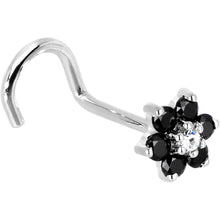 Load image into Gallery viewer, Solid 14K White Gold Black and Clear Cubic Zirconia Flower Nose Ring
