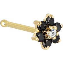 Load image into Gallery viewer, Solid 14K Yellow Gold Black and Clear Cubic Zirconia Flower Nose Ring