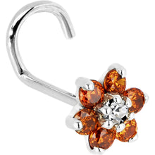 Load image into Gallery viewer, Solid 14K White Gold Orange and Clear Cubic Zirconia Flower Nose Ring
