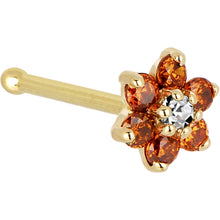 Load image into Gallery viewer, Solid 14K Yellow Gold Orange and Clear Cubic Zirconia Flower Nose Ring