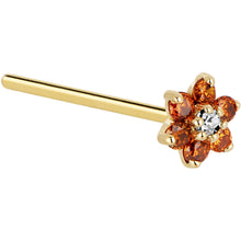 Load image into Gallery viewer, Solid 14K Yellow Gold Orange and Clear Cubic Zirconia Flower Nose Ring