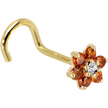 Load image into Gallery viewer, Solid 14K Yellow Gold Orange and Clear Cubic Zirconia Flower Nose Ring