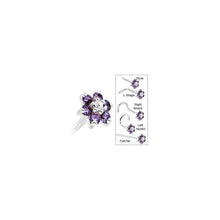 Load image into Gallery viewer, Solid 14K White Gold Amethyst and Clear Cubic Zirconia Flower Nose Ring