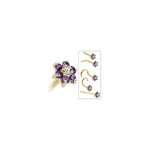 Load image into Gallery viewer, Solid 14K Yellow Gold Amethyst and Clear Cubic Zirconia Flower Nose Ring