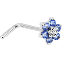 Load image into Gallery viewer, Solid 14K White Gold Arctic Blue and Clear Cubic Zirconia Flower Nose Ring