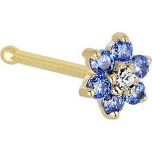 Load image into Gallery viewer, Solid 14K Yellow Gold Arctic Blue and Clear Cubic Zirconia Flower Nose Ring