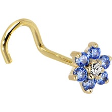 Load image into Gallery viewer, Solid 14K Yellow Gold Arctic Blue and Clear Cubic Zirconia Flower Nose Ring