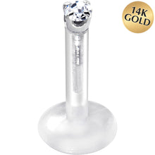 Load image into Gallery viewer, Solid 14K White Gold 1.5mm CZ Bioplast Push in Labret Monroe