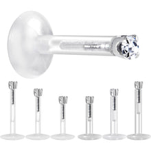 Load image into Gallery viewer, Solid 14K White Gold 1.5mm CZ Bioplast Push in Labret Monroe