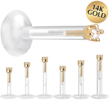 Load image into Gallery viewer, Solid 14K Yellow Gold 1.5mm CZ Bioplast Push in Labret Monroe