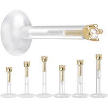 Load image into Gallery viewer, Solid 14K Yellow Gold 1.5mm CZ Bioplast Push in Labret Monroe