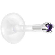 Load image into Gallery viewer, Solid 14K White Gold February 1.5mm CZ Bioplast Push in Labret Monroe