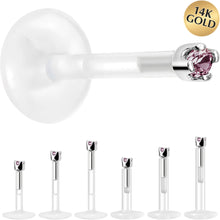 Load image into Gallery viewer, Solid 14K White Gold June 1.5mm CZ Bioplast Push in Labret Monroe