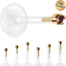 Load image into Gallery viewer, Solid 14K Yellow Gold January 1.5mm CZ Bioplast Push in Labret Monroe