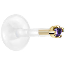 Load image into Gallery viewer, Solid 14K Yellow Gold February 1.5mm CZ Bioplast Push in Labret Monroe