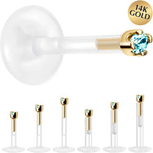 Load image into Gallery viewer, Solid 14K Yellow Gold March 1.5mm CZ Bioplast Push in Labret Monroe