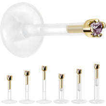 Load image into Gallery viewer, Solid 14K Yellow Gold June 1.5mm CZ Bioplast Push in Labret Monroe